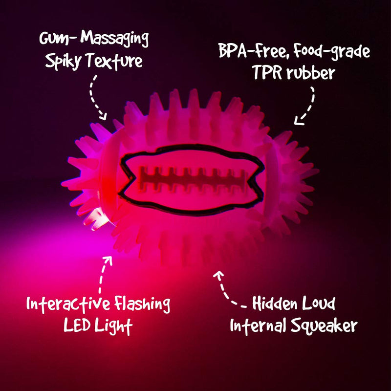 [Australia] - Gnawsome 4.5" Spiky Squeak & Light Football for Dogs - Durable, Rubber Bouncy Puppy Fetch & Chew Toy for Your Pet, Colors Will Vary 