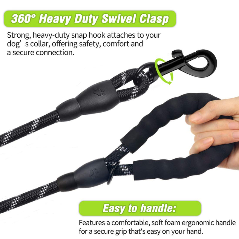 DOYOO 2 Pack Dog Leash 6 FT Thick Durable Nylon Rope - Comfortable Padded Handle Reflective Rope Dog Leash for Medium Large Dogs with Collapsible Pet Bowl and Garbage Bags Black + Green - PawsPlanet Australia