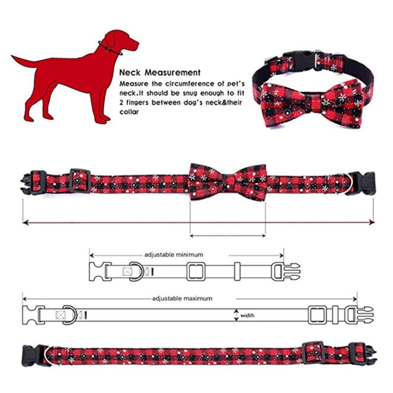 Pet Dog Cat Collar with Bow Tie Christmas Necklace Puppy D-Ring Decor Collar Accessories for Medium Large Dogs Cats (S,Red) S Red - PawsPlanet Australia