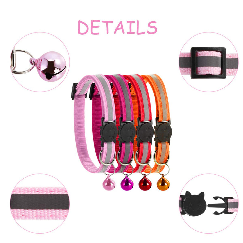 Pack of 12 Cat Collars with Bell, Reflective Fluorescent with Quick Release/Safety Buckle, Adjustable 19-32cm Suitable for Most Domestic Cats - PawsPlanet Australia