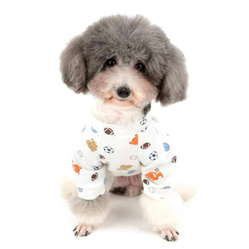 Zunea Small Dog Jumpsuit Pyjamas Overalls Soft Cotton Rompers Puppy Sleeping Clothes Adorable Bear Football Printed Four Legs Pjs Apparel for Pet Cats Pups S S (Pack of 1) Balls - PawsPlanet Australia