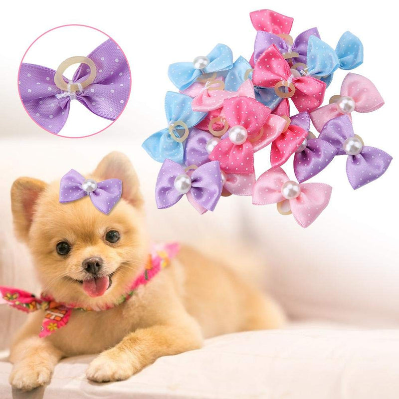 20pcs Dog Hair Bows with Rubber Bands Small Dog Puppy Dots Faux Pearl Bow Pattern Hair Rope Hair Band Pet Grooming Products for Puppies Cats and Other Small Pets - PawsPlanet Australia