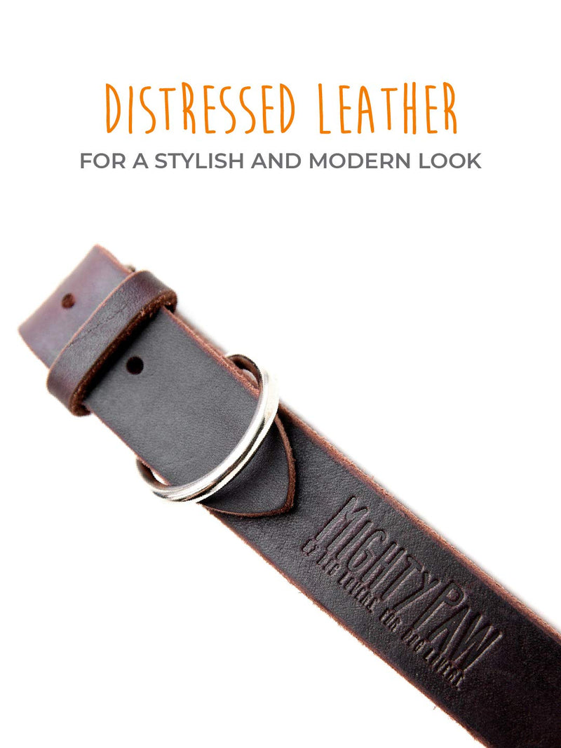 [Australia] - Mighty Paw Leather Dog Collar, Super Soft Distressed Leather- Premium Quality, Modern Stylish Look Small: 9.5 - 12 inches Brown 