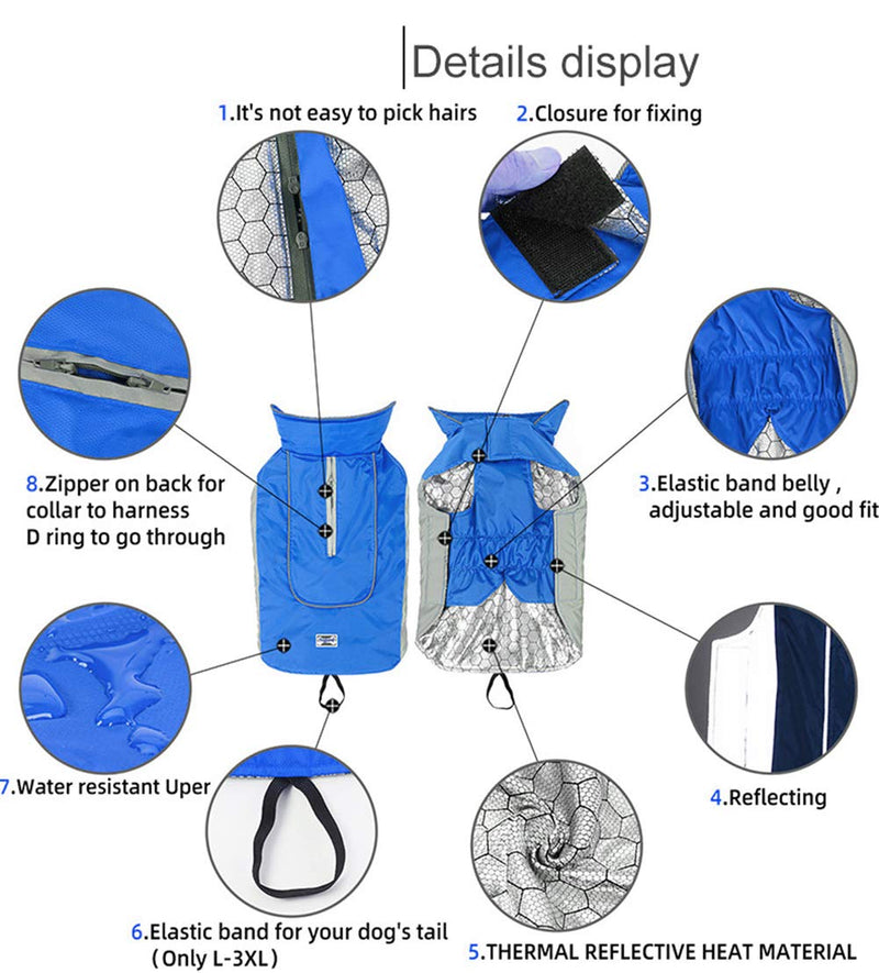 [Australia] - Dog Winter Jacket, Windproof Waterproof Outdoor Sports Pet Coat for Cold Weather, Dog Warm Vest Clothes with Reflective, for Small Medium Large Dogs XS(Chest Girth 14-17") Blue 