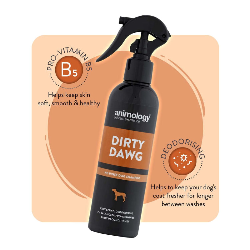 Animology Dirty Dawg Pup Shampoo  No-Rinse Cleaning Shampoo for Dogs  250 ml Pet Shampoo for Puppies  With Signature Scent, Vitamins and Conditioner  Mild, Balanced PH Formula 250 ml (Pack of 1) - PawsPlanet Australia