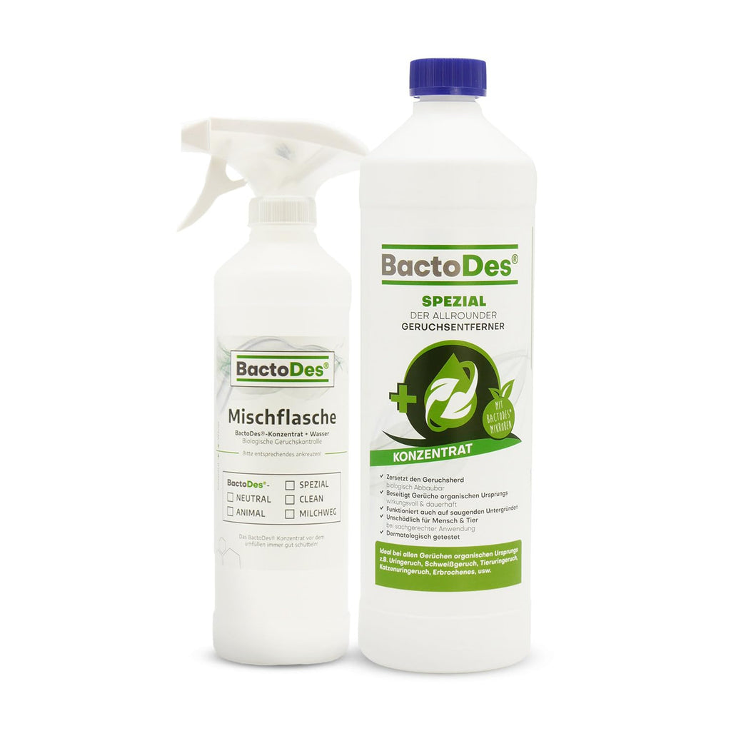 BactoDes Special 1L. Odor eliminator - all-round odor killer and odor remover permanently removes the smell of urine, vomit, animal odor, dog odor, cat urine, etc. from screed, tiles and upholstery - concentrate for diluting, i... - PawsPlanet Australia