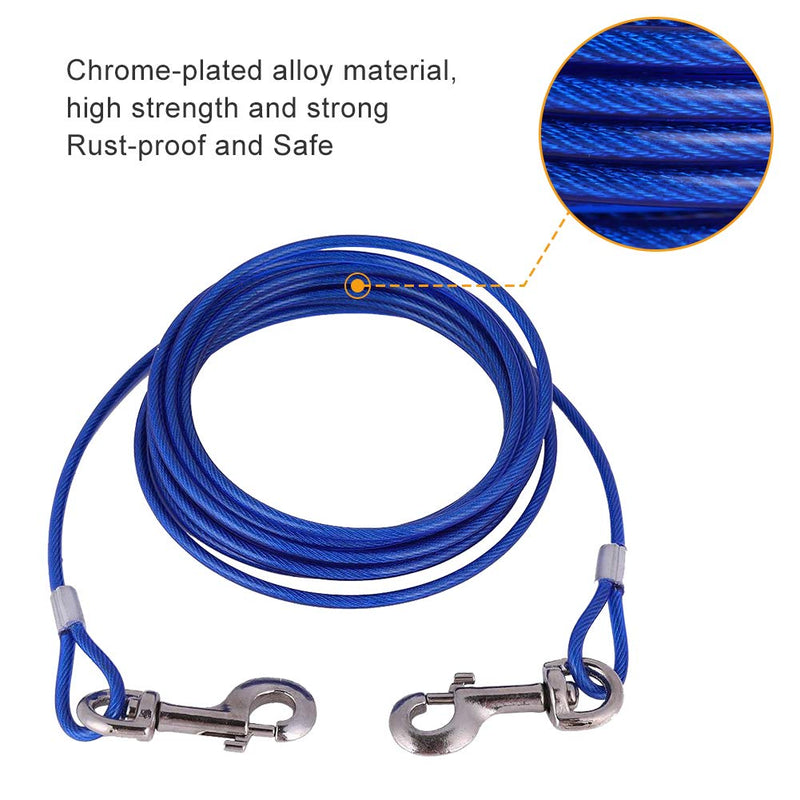 16.4ft Pet Dog Tie Out Cable Long Steel Wire Dog Leash Double Heads Chew Resistant Tieout Leash Outdoor Camping Picnic Strong Pet Safety Rope(Blue) Blue - PawsPlanet Australia
