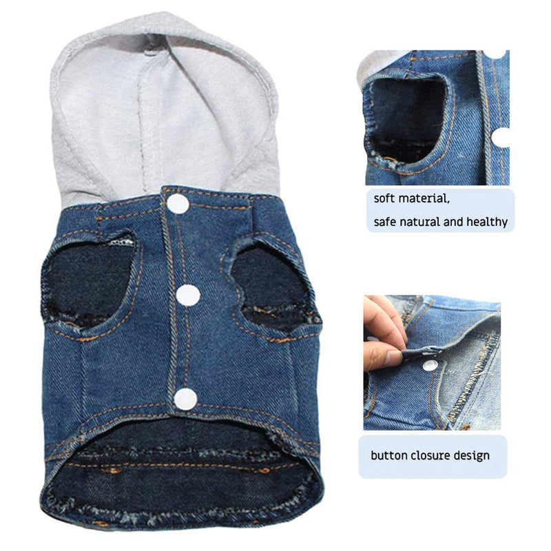 Tengzhi Dog Jeans Jacket Cat Dog Denim Vest Pet Hooded Cool Boys and Girls Coat Puppy Clothes for Small Medium and Large Dogs X-Small Gray Hat - PawsPlanet Australia