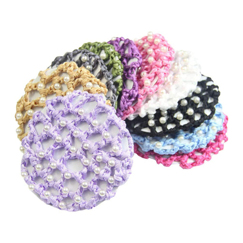 Lurrose 10 Pcs Pearl Bun Cover Elastic Crochet Scarf Hair Net Colorful Ballet Bun Hair Cover for Girls Women - PawsPlanet Australia