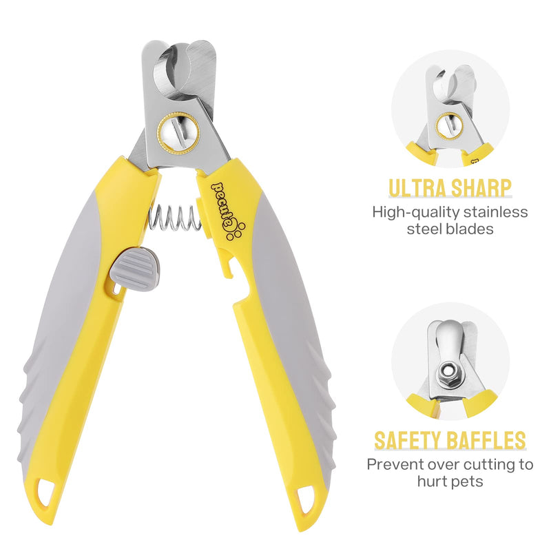 pecute Dog Nail Clippers with Claw File Professional Set, Sharp Dog Nail Trimmer Stainless Steel with Safety Guards — Avoid Over Cutting for Medium to Large Dog Breeds (Yellow+Grey) Yellow+Grey - PawsPlanet Australia