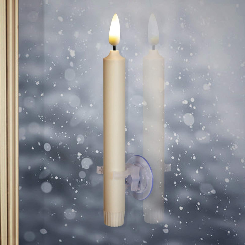 6PACK Flameless Battery Powered Ivory Taper Windows Candles with Remote and Timer & Candlestick, with Clips, Suction Cup,and Removable Silver Candleholders, Remote Included, Patented Silver Candleholder - PawsPlanet Australia