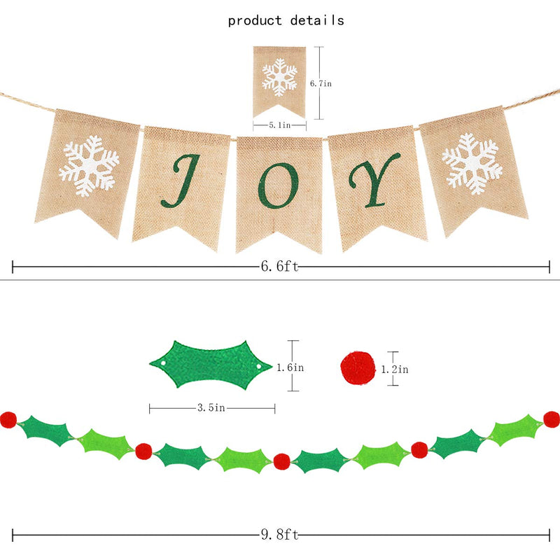 Little Biene Christmas Party Decorations Kit-Hanging Christmas Paper Fan,Burlap“Joy”Banner,Felt Holly and Berry Garland for Winter Wonderland Themed Birthday Party (Red and Green). - PawsPlanet Australia