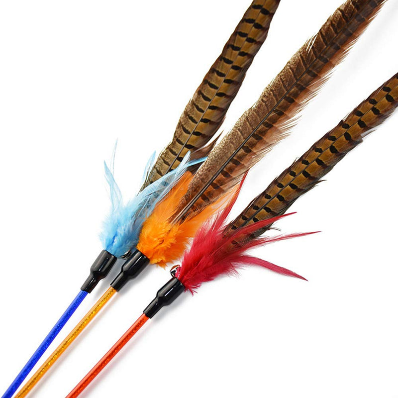 [Australia] - CatYou 3PCS Cat Feather Toys with Bell, 24.2" Long Cat Feather Interactive Sticks 