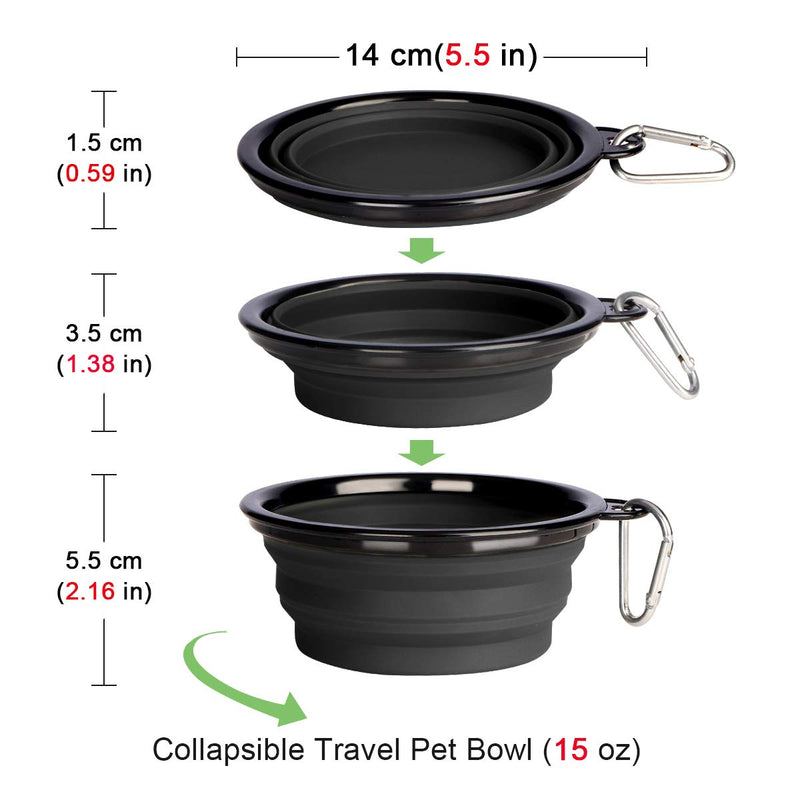 Double Dog Cat Bowls Stainless Steel, Plus Collapsible Dog Bowl with No Spill Non-Skid Silicone Mat, Three Feeder Food Water Bowl for Small Medium Large Dogs, Puppies, and Pets S(15oz+8oz+15oz) Black - PawsPlanet Australia