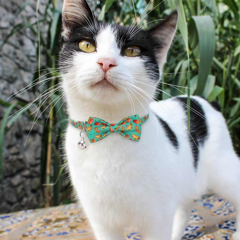 [Australia] - KOOLTAIL Cat Collars Breakaway with Bells - 2 Pack Bowtie Cat Collar with Cute Sushi & Hamburger Patterns, Kitten Neck Accessories for Daily Wearing 