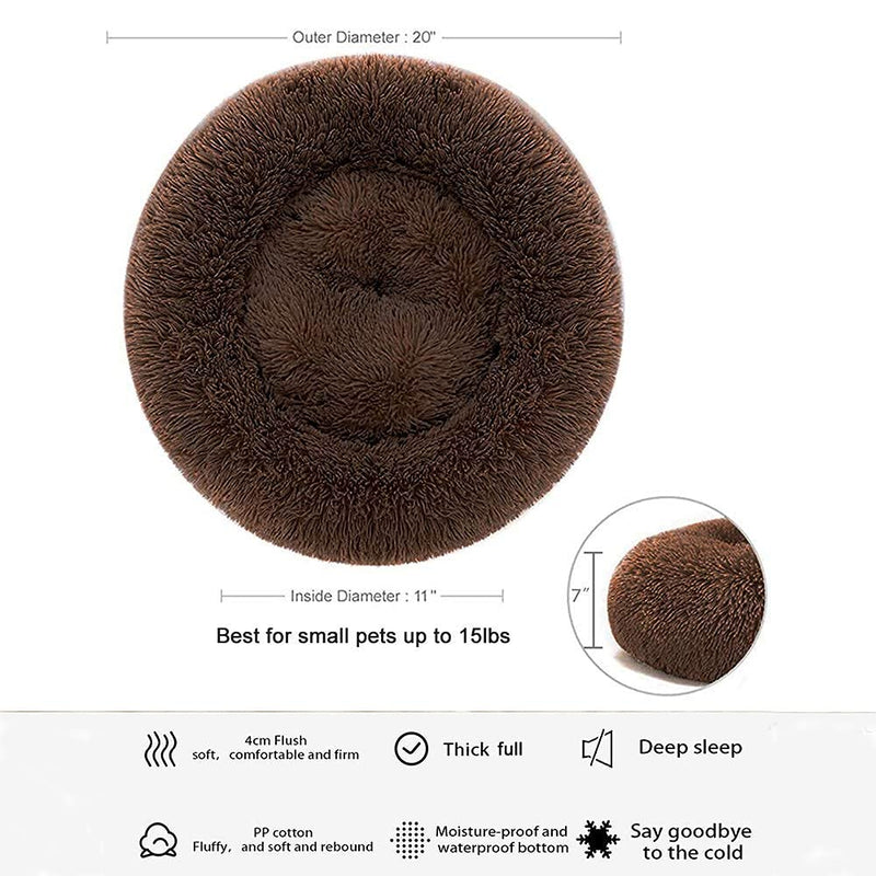 Gavenia Cat Beds for Indoor Cats,20’’x20’’ Washable Donut Cat and Dog Bed,Soft Plush Pet Cushion,Waterproof Bottom Fluffy Dog and Cat Calming and Self Warming Bed for Sleep Improvement,Brown Small Brown - PawsPlanet Australia