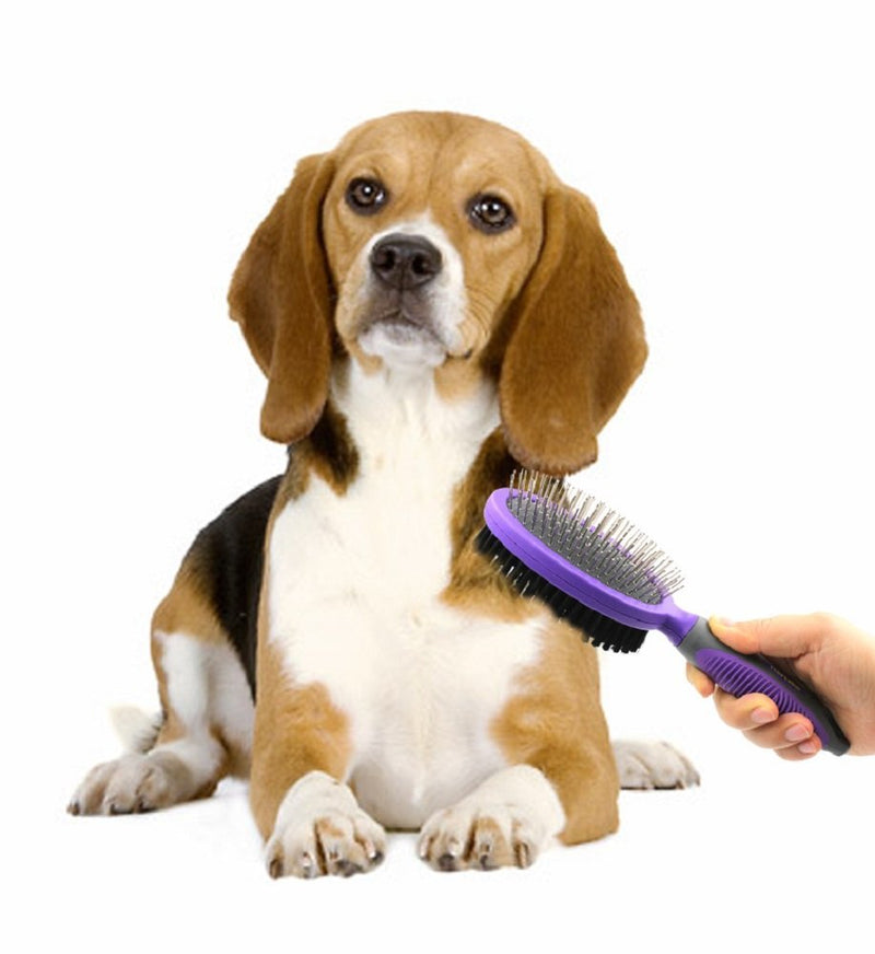 [Australia] - Double Sided Pins and Bristle Brush by Hertzko - For Dogs and Cats with Long or Short Hair - Dense Bristles Remove Loose Hair from Top Coat and Pin Comb Removes Tangles, and Dead Undercoat 