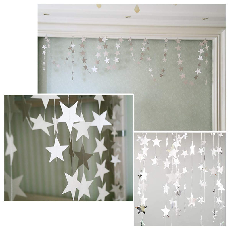 Silver Star Garland Banner Decorations - 156 Feet Bright Silver Paper Garland Hanging Decorations, Glitter Silver Star Bunting Banner for Wedding, Birthday, Holiday, Christmas Party - PawsPlanet Australia