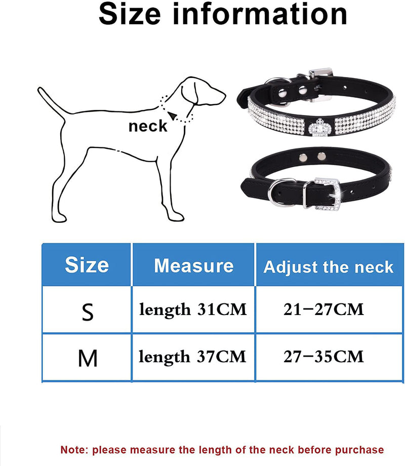 Serijoars Puppy Collar Cute Dazzling Sparkling Elegant Fancy PU Leather Bling Rhinestone Crystal Jeweled Pet Cat Dog Collar (S, Pink) S - PawsPlanet Australia