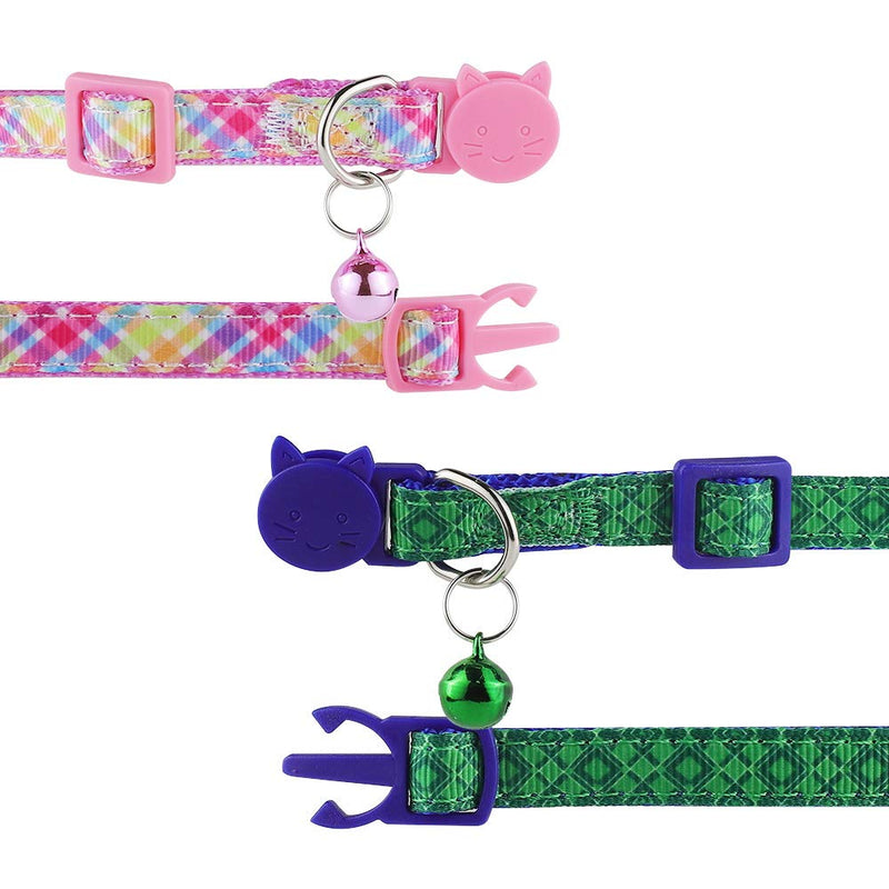 Powboro Cat Collar Set of 2 PCS, Safety Adjustable Cat Collar with Personalization Options, Gift Accessory for Small Medium Dogs Cats (Pink-green-blue) Pink-green-blue - PawsPlanet Australia