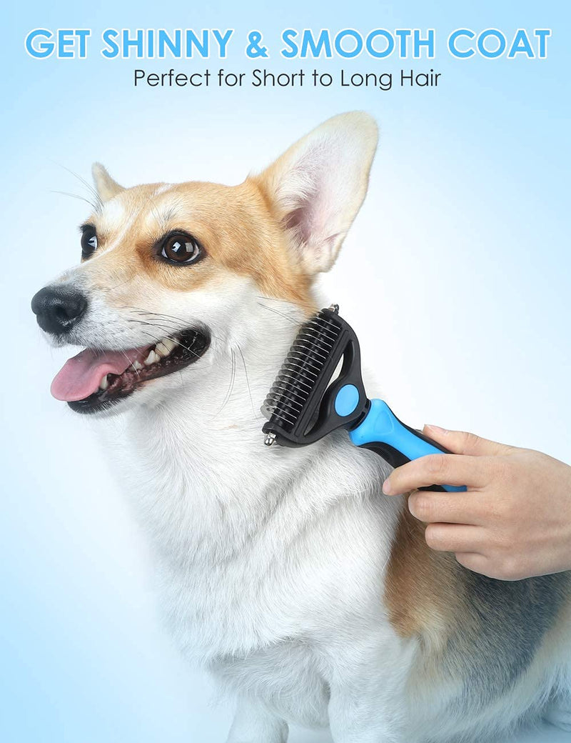 MalsiPree Pet Grooming Brush for Dogs/Cats, 2 in 1 Deshedding Tool & Dematting Undercoat Rake for Mats & Tangles Removing, Reduces Shedding by up to 95%, Great for Short to Long Hair Breeds S Blue - PawsPlanet Australia