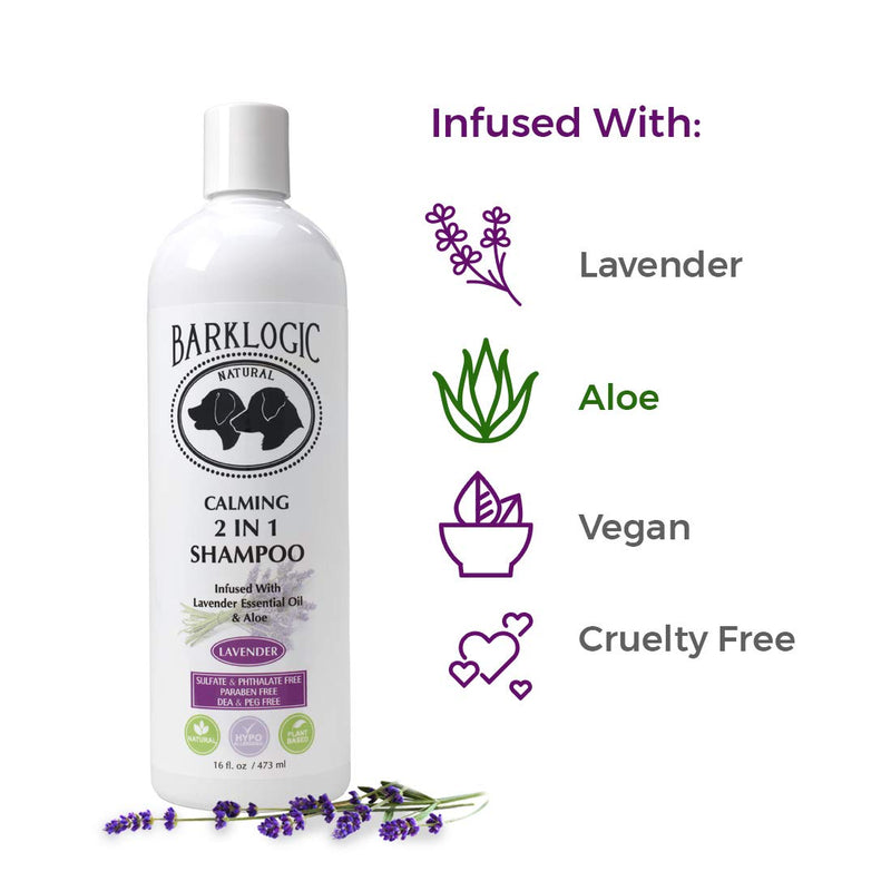 [Australia] - BarkLogic 2 in 1 Natural Dog Shampoo and Conditioner with Essential Oils, 16 oz, Hypoallergenic Plant Based Formula for Sensitive Skin Lavender 