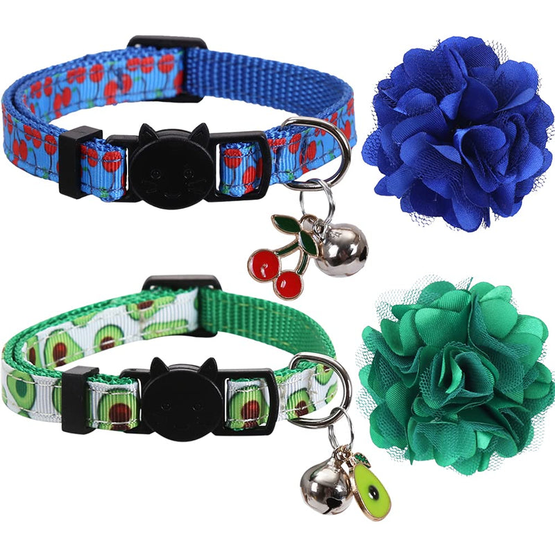 4 Pack/Set Cat Collar Breakaway with Flower and Bell for Kitty Adjustable Safety Fruit Summer - PawsPlanet Australia