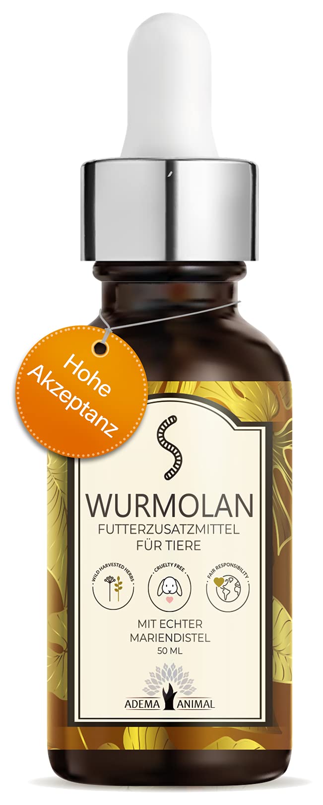 NEW: Adema Animal® - Wurmolan Liquid for dogs, cats and rodents - worm treatment for pets, before during and after infestation - natural remedy - dewormer for animals - 50 ml - PawsPlanet Australia