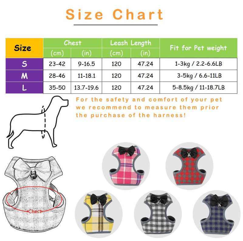 Kismaple Soft Mesh Dog Harness with Leash Set Puppy Cat Adjustable Cosy Classic Vest Harness with Cute Bow Tie Bell Chest Harness for Small Medium Dogs and Cats (M Chest: 11-18.1in, Pink) M Chest: 11-18.1in - PawsPlanet Australia