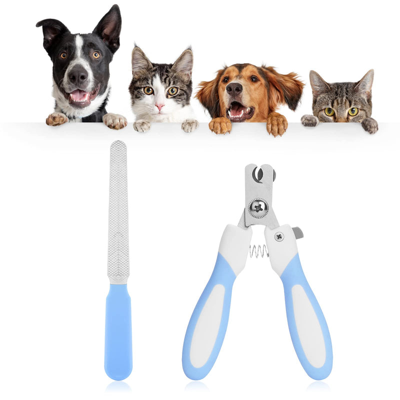 cobee dog nail clippers with nail file, stainless steel cat nail clippers, pet nail clippers suitable for puppies, kittens with safety clasp and protective guard to avoid overcutting (blue) Blue - PawsPlanet Australia