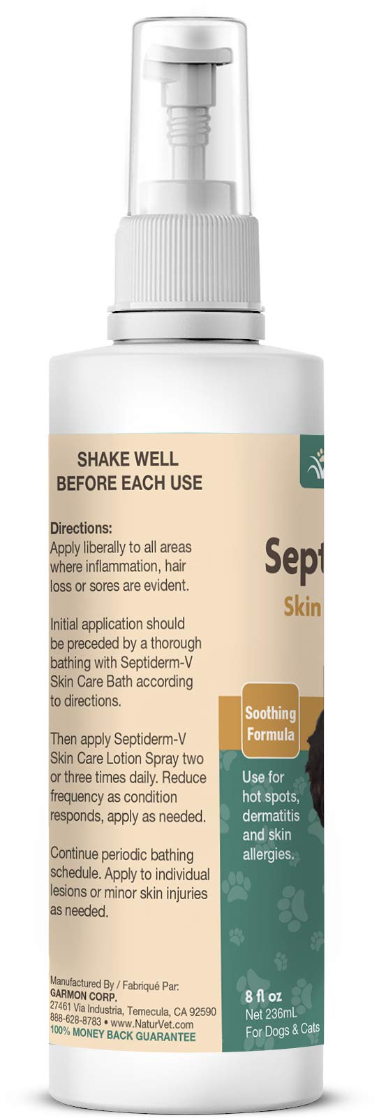 [Australia] - NaturVet - Septiderm-V Skin Care Lotion Spray - 8 oz - Helps Relieve Itching Due to Skin Problems - Use for Hot Spots, Dermatitis, Skin Allergies - for Dogs & Cats 