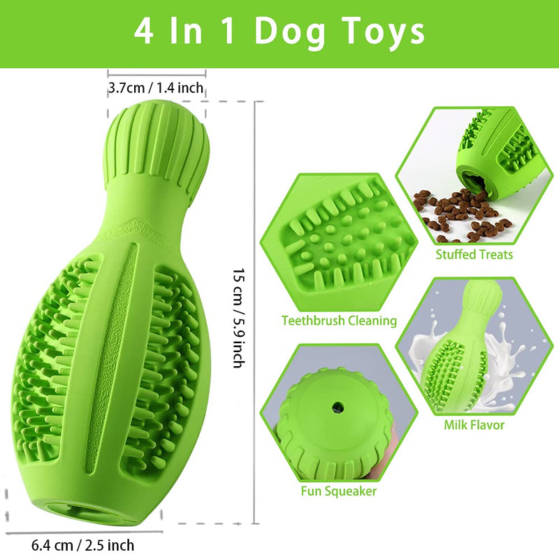 Petdexon Dog Chew Toys, Small/ Medium Dog Toys for Aggressive Chewers, 4 in 1 Interactive Squeaky Dog Teeth Cleaning Toys, Indestructible Natural Rubber Puppy Chew Toys with Milk Flavor (Green) A-Green - PawsPlanet Australia