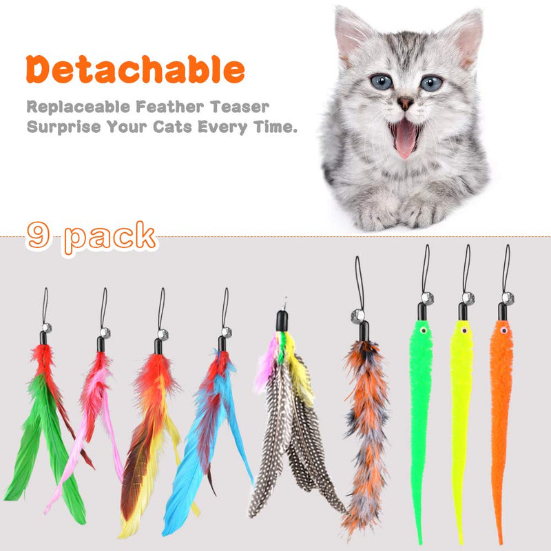 Oziral Cat Teaser, 11PCS Retractable Cat Toy Feather Teaser Cat Toy Cat Wand Feather Interactive Toys with Beads Bells and Feather Refills Set for Cat and Kitten - PawsPlanet Australia