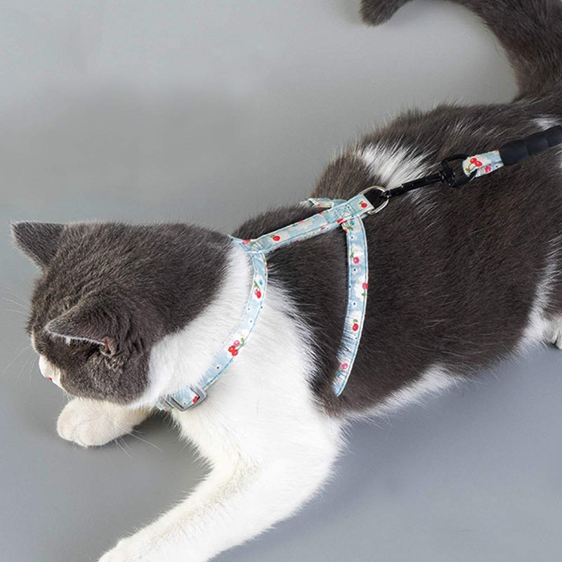 Tineer Escape-proof Cat Harness with Leash Set,Stylish Printed Pet Kitten Chest Strap Vest Harnesses Adjustable for Small Medium Cat Rabbit Guinea Pigs Walking (S:Chest:20-30cm, Light Blue) S:Chest:20-30cm - PawsPlanet Australia