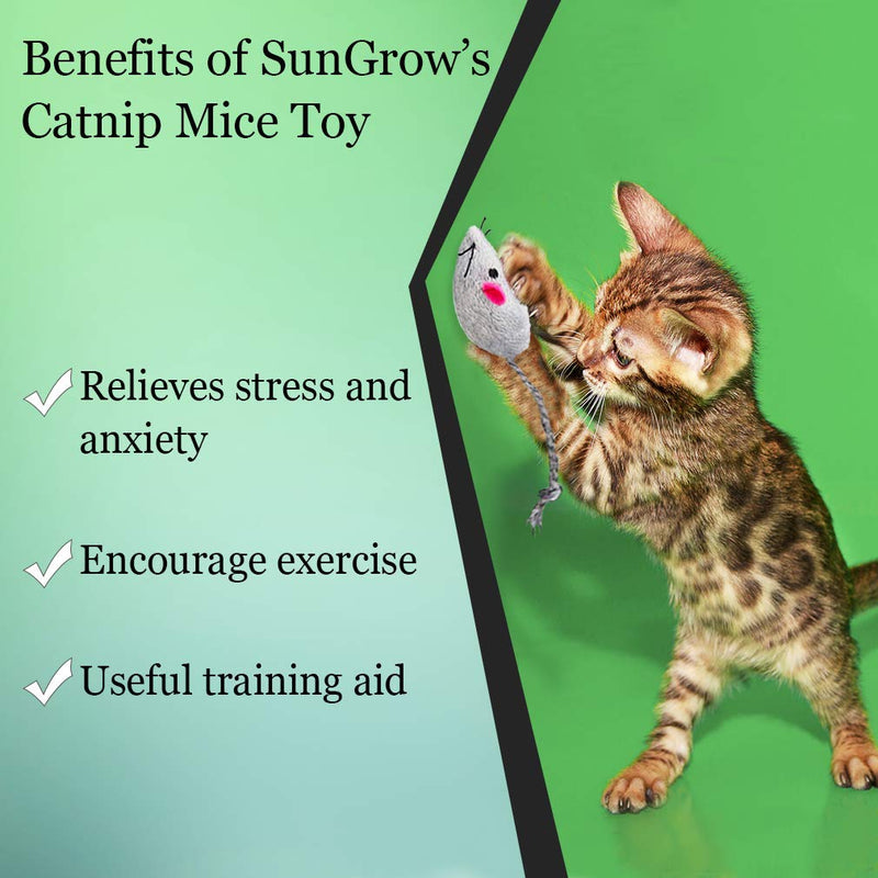 [Australia] - SunGrow Mice Catnip, 3 Inches Long, Catnip Filled Cat Toy, Boosts Hunting and Pouncing Instinct, Interactive, Durable, Edible, Promotes Agility and Coordination, 5 Pieces 