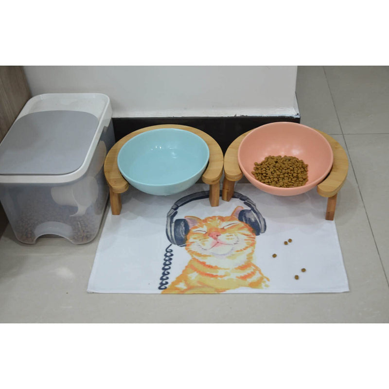 AzjioLi Cat Food-Mat Pet-Placemat for Food and Water - Waterproof Pet Feeding Mat and Non-Slip Pet Bowl Mat with Cute Cat Pattern AMusic - PawsPlanet Australia