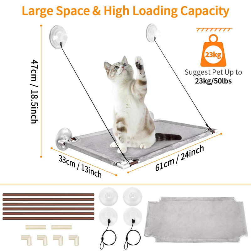 pueikai Cat Hammock, Cat Window Perch for Indoor Large Cats, Cat Resting Seat Hammock Shelves, Sturdy Heavy-Duty Knob Suction Cups Holds Up to Weighted up to 50 lbs, Space-Saving & Easy to Assemble - PawsPlanet Australia