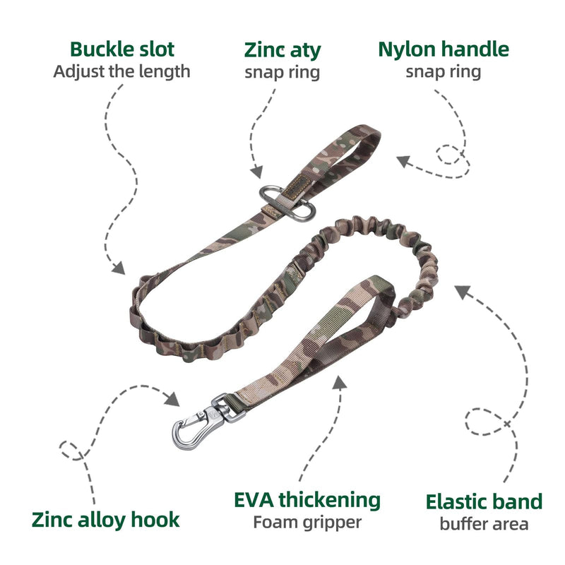 EXCELLENT ELITE SPANKER Tactical Bungee Dog Leash Military Leash Dogs Elastic Brown Black Dog Leash Walk Training Leash (Camouflage) Camouflage - PawsPlanet Australia