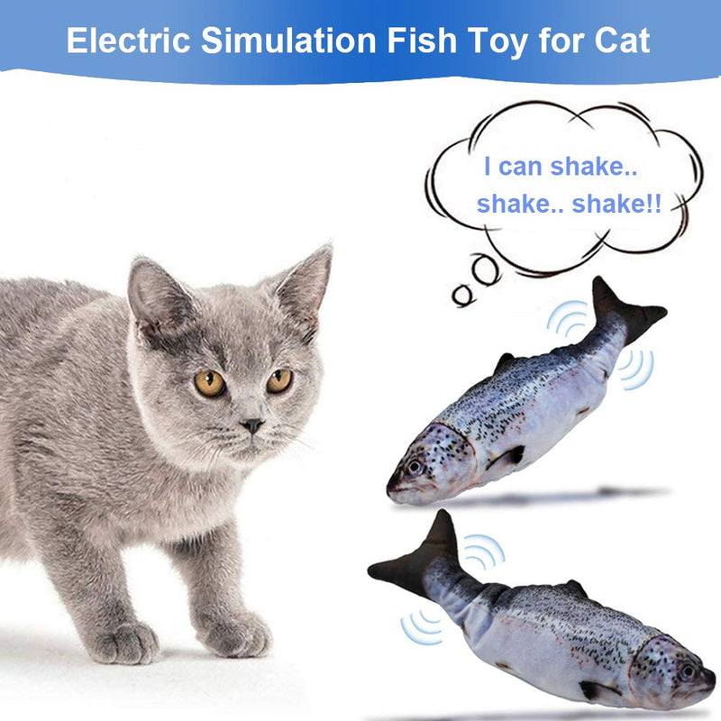 [Australia] - QINUKER Electric Moving Plush Fish Cat Toy, 11" Realistic Interactive Flopping Wiggle Fish Chew Toys for Kitten Kitty Indoor Exercise USB Rechargeable Funny Kick Supplies for Pets, Salmon Shape 