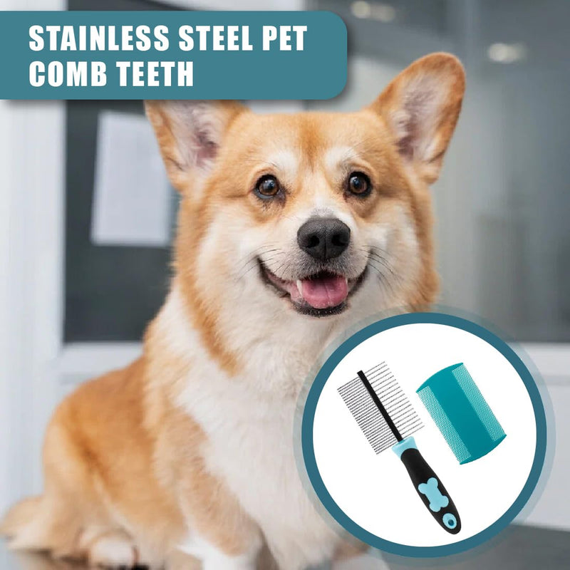 1 piece 2-in-1 stainless steel pet comb, cat comb with double-sided metal rounded teeth, stainless steel pet grooming comb, with 1 piece plastic lice comb, double-sided flea comb, for cats and dogs - PawsPlanet Australia