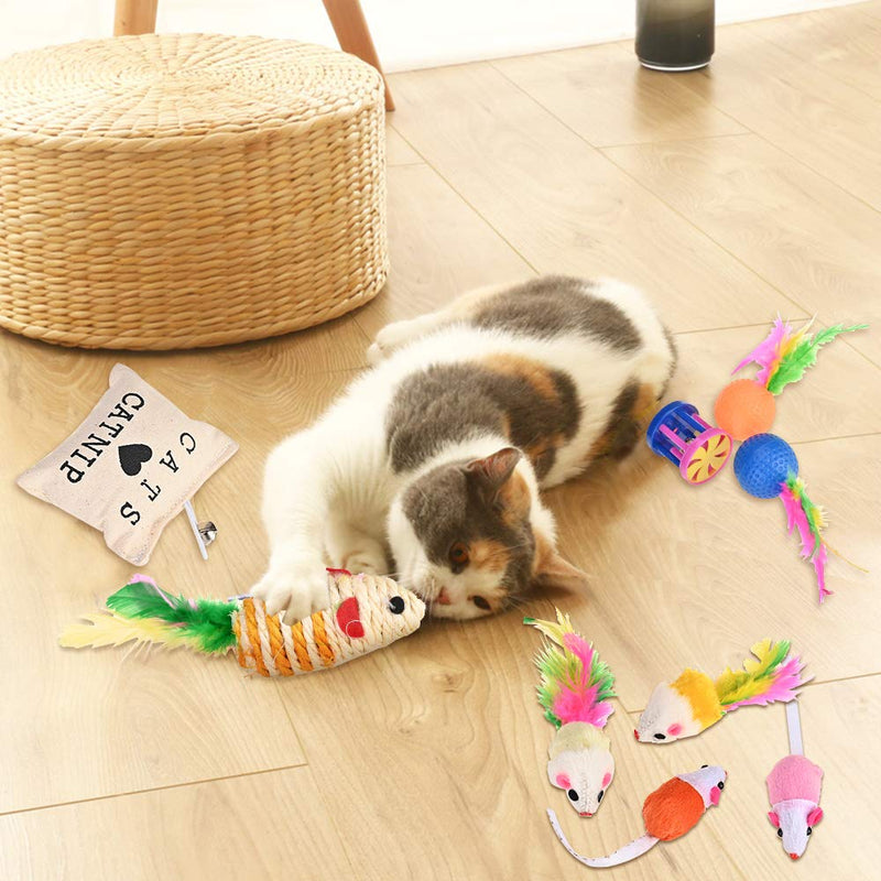 Nabance 21 Pcs Cat Toys Cat Wand Toys for Kittens Cat Teaser Toys Interactive Cat Toys Feathers Catnip Bell Crinkle Balls Mice Cat Toys Set for Indoor Kitty - PawsPlanet Australia