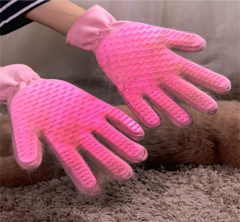 XINYAO Pet Grooming Glove, Efficient Pet Hair Remover Mitt,Gentle dusting Brush Gloves,Size Fit All Works for Dogs,Horses,Cats and Other Animals (1-Pair) Pink - PawsPlanet Australia