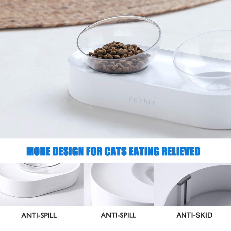 [Australia] - PETKIT Elevated Cat Bowls, Tilted Pet Raised Food Bowls with Stand for Cats and Small Dogs, Stress Free, Food Grade Material Nonslip No Spill Raised Pet Feeding Bowls Dishwasher Safe Double Bowls 