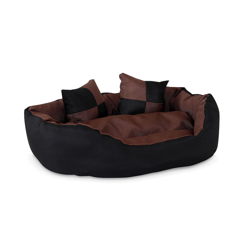 dibea Warm Basket Tearproof/Waterproof Cushion Dog/Cat Bed with Pillow, 65 x 50 x 20 cm, Black/Brown black / brown 65x50x20 cm - PawsPlanet Australia