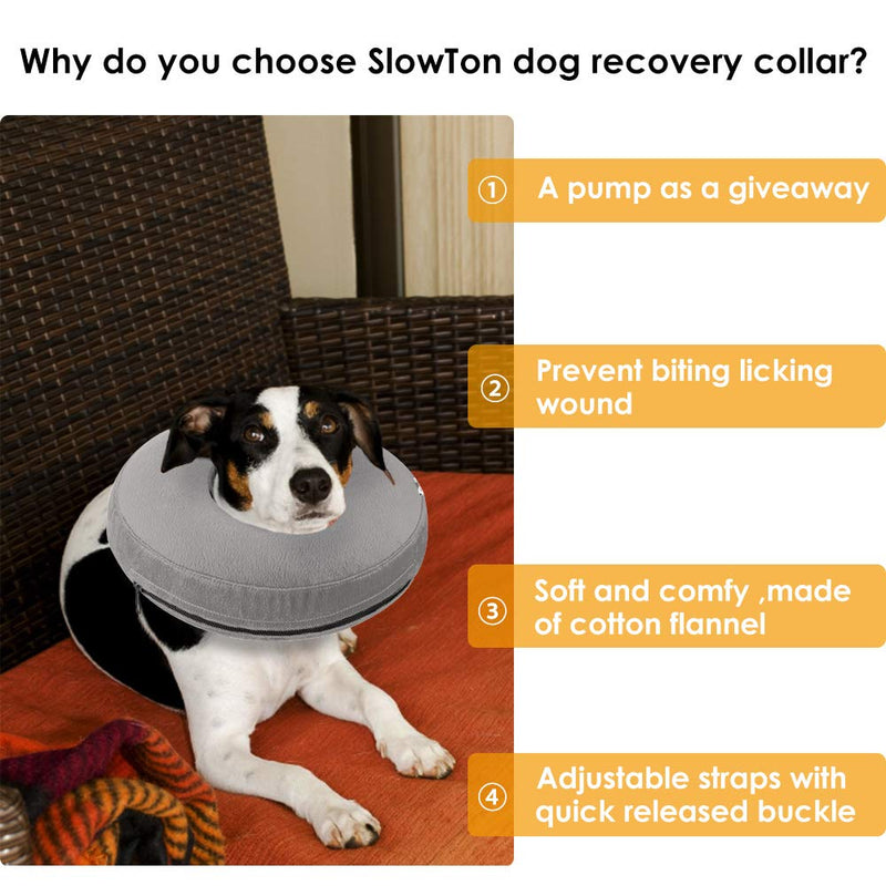 SlowTon Inflatable Dog Recovery Collars Cones, Soft Adjustable Comfy Quick Release Dog Donut Collar for after Surgery, Prevent Dogs from Touching Stitches Biting Licking Wound, Does Not Block Vision M Grey - PawsPlanet Australia