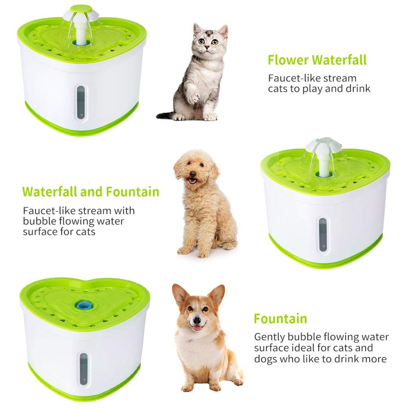 Ecoastal Cat Water Fountain UK with Silicon Mat Pet Drinking Fountain,Dog Fountain with DC Silent Pump,Heart Shape Flower Design,Green Heart Shape Cat Water Fountain - PawsPlanet Australia