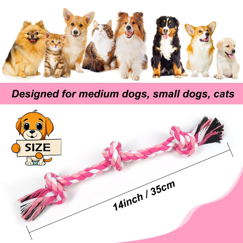 SZEE Dog Rope Toys, 3 Knots Chew Rope Toy for Medium and Small Dogs, Natural Cotton Dog Pull Rope for Tug of War and Teeth Cleaning (Pink) Pink - PawsPlanet Australia