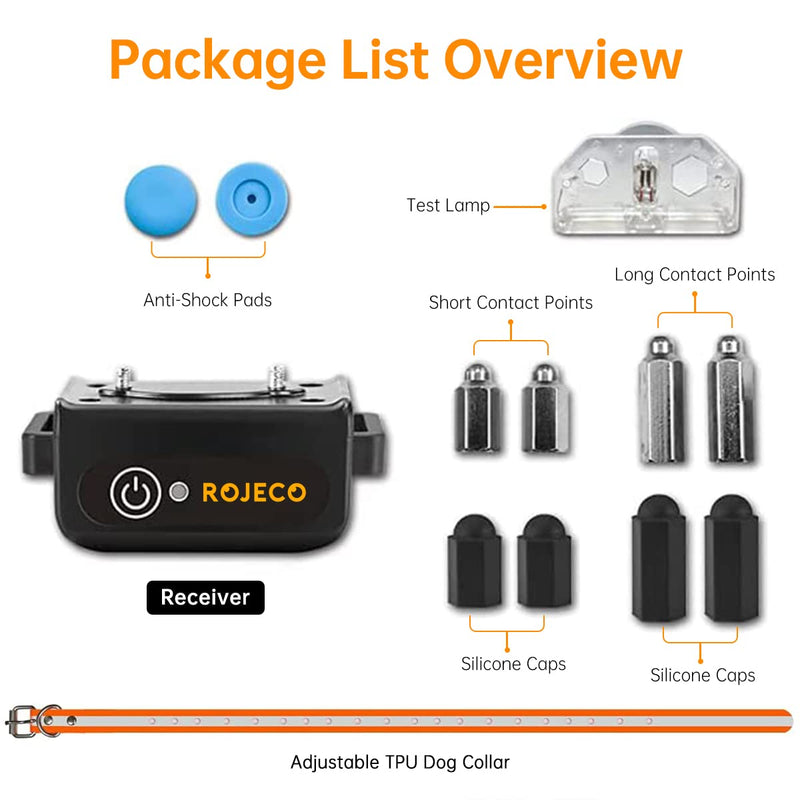 ROJECO Dog Training Collar Receiver（Control not Included），IPX7 Waterproof & Rechargeable Receiver with Adjustable TPU Dog Collar，3 Safe Modes with Beep，Vibration and Shock，Training Collar for Dog - PawsPlanet Australia