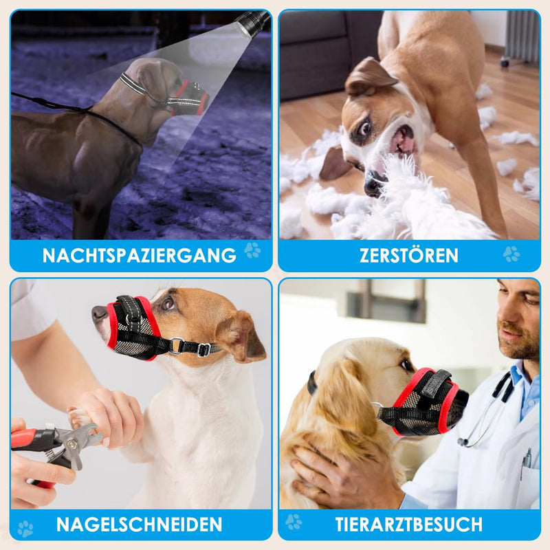 Eyein Muzzle for Medium Dogs, Adjustable Dog Muzzle with Breathable Air Mesh, Reflective Muzzle with Connecting Strap, Prevents Biting, Barking and Chewing, Red, M - PawsPlanet Australia