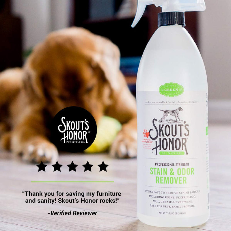 Skout’s Honor: Professional Strength Stain and Odor Remover - 35 oz. Trigger Spray Bottle - Deodorize and Clean Pet Stains, Dog Crates, Carpets, Furniture and Other Water-Safe Surfaces - Laundry Safe - PawsPlanet Australia